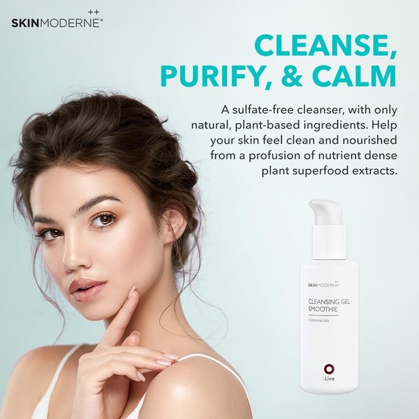 SKIN MODERNE++ Cleansing Gel Smoothie Face Cleanser - Nourishes Skin - Contains Organic Superfood Extracts - Vegan & Plant Based Skincare - Ideal for Sensitive & Dry Skin - 150ml