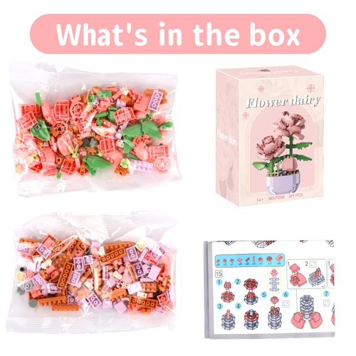 LACHLAND Mini Building Block Flower Toy for Kids 317 Pcs, Cute Artificial Plant Flowers Building Blocks for Home Office Decor, Birthday Gifts, Desktop Trinkets Aged 3 4 5-9 Years Old