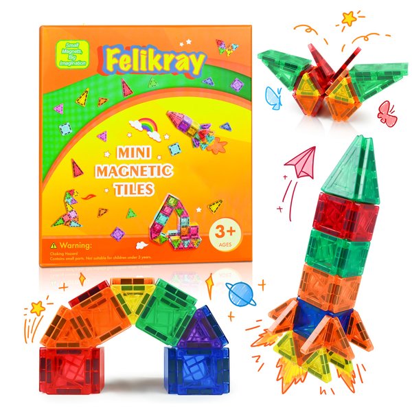 Felikray Mini Magnetic Tiles 42pcs, Kids Toys STEM Magnet Toys for Toddler Magnetic Blocks Building Toys Preschool Learning Sensory Montessori Toys for 3+ Year Old Boys and Girls Creativity Kids Toys