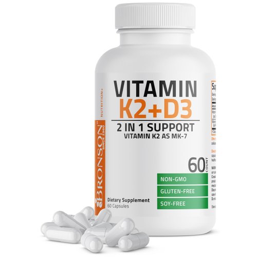Bronson Vitamin K2 (MK7) with D3 Supplement Non-GMO Formula 5000 IU Vitamin D3 & 90 mcg Vitamin K2 MK-7 Easy to Swallow Vitamin D & K Complex, 60 Capsules