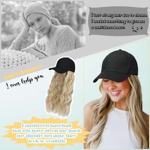 Lansigreen Hat Wig for Women Baseball Cap with Hair Extensions Adjustable Hat Attached 24" Long Wavy Hairpieces Synthetic Wig Medium Brown