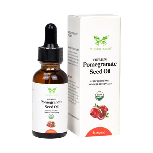Celestial Psyché USDA Certified Organic Pomegranate Seed Oil (1 Oz) 100% Pure Natural, Hexane-Free, Face Moisturizer, Skin Hydration, Nails Natural Beauty Enhancement, Anti-Aging, Scar Relief