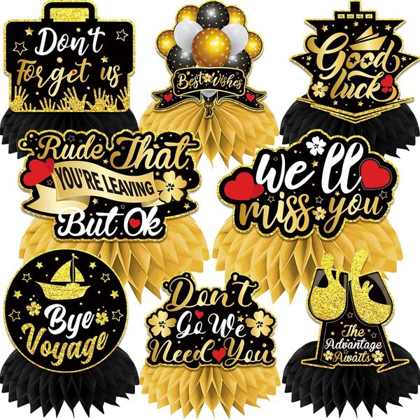 We Will Miss You Decorations Honeycomb Centerpieces, 8Pcs Good Luck Decorations Retirement Centerpieces for Tables, 3D Going Away Party Decorations Centerpieces for Farewell Party Decorations