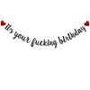 It's Your Fucking Birthday Banner, Pre-Strung, Funny Black Paper Glitter Party Decorations for Adult Birthday Party Supplies, Letters Black,ABCpartyland