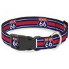 Buckle-Down 13-18" Route 66 Highway Sign/Stripe Blue/White/Red Plastic Clip Collar, Wide Small