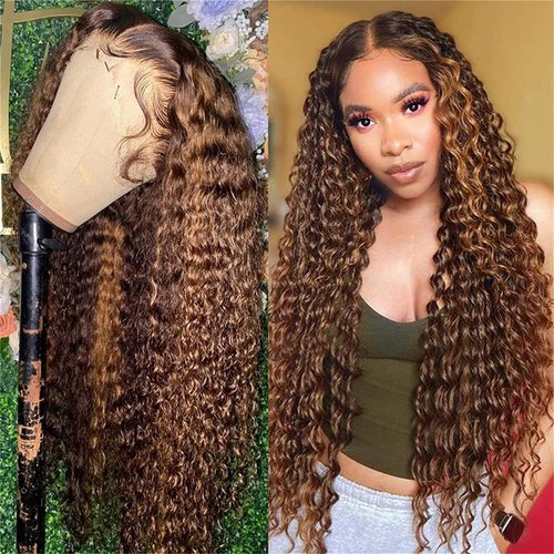 west kiss Highlight Lace Front Wig Human Hair Deep Wave 5x5 Transparent HD Lace Front Wigs For Black Women Human Hair #4/27 Honey Blonde Lace Front Wig Human Hair With Baby Hair 180% Density 18 Inch