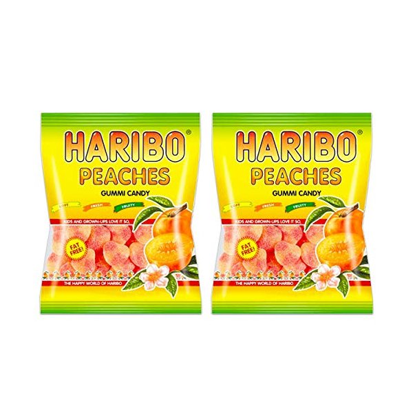 Haribo Peaches Gummi Candy 4 oz bag (2 bags 8 oz total)