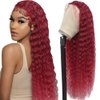 Amadaier Burgundy Lace Front Wigs Human Hair 13x4 99j Deep Wave Human Hair Wig 200% Density Red Color Deep Curly Lace Front Wigs Pre Plucked Virgin Human Hair Wigs(20Inch, Burgundy)