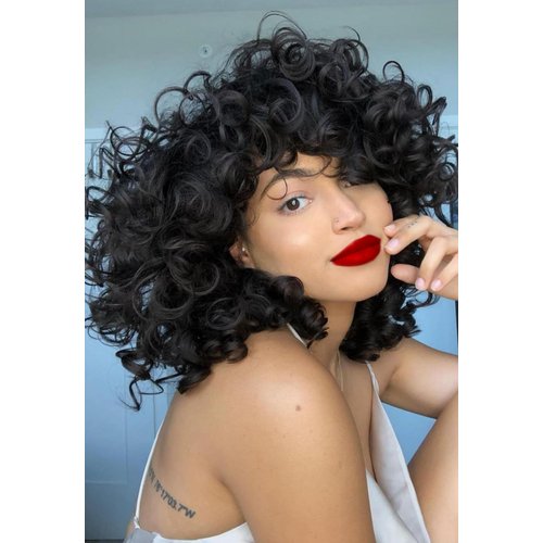 KEVVTY Black Curly Wigs for Black Women Short Curly Wigs With Bangs For Women Synthetic Afro Curly Wigs Bouncy Fluffy Curly Hair Wigs Glueless Daily and Cosplay