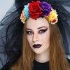 WILLBOND 3 Pcs Mexican Rose Flower Crown Headband Easter Mardi Gras Headpiece Cosplay Headgear for Party (Fresh Colors)