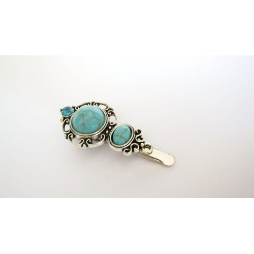 Generic Small turquoise blue stone and crystal metal alligator hair clip fine thin hair