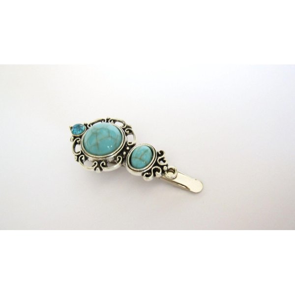 Generic Small turquoise blue stone and crystal metal alligator hair clip fine thin hair