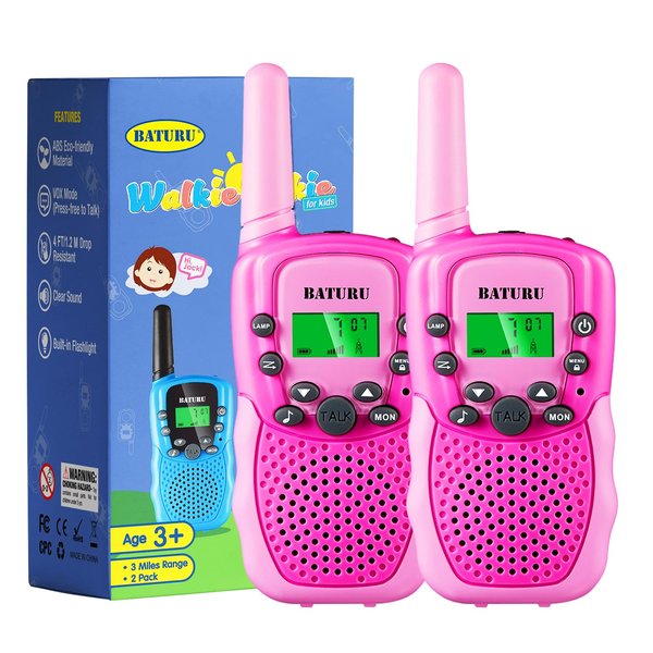 Walkie Talkies for Kids 3 Miles Long Range, 22 Channels Walkie Talkie with Clear Sound & Automatic Squelch, Kids Walkie Talkies with Backlit LCD Flashlight (Pink)