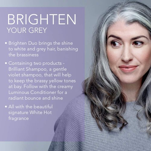 White Hot Brighten Duo: Brilliant Shampoo & Luminous Conditioner 200ml, lights up white & grey hair, banishes brassy tones, purple shampoo