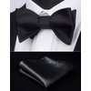 HISDERN Bow Ties for Men Solid Black Self Tie Bow Tie & Pocket Square Set Classic Formal Satin Bow ties for Tuxedo Wedding Party