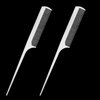 2 PCS Metal Rat Tail Comb Stainless Steel Hair Combs Flat Top Fine Cutting Comb Teasing Pin Tail Barber Comb with Parting Tip for Braiding Hair, Rat Tail Comb with Metal Pick for Women Men
