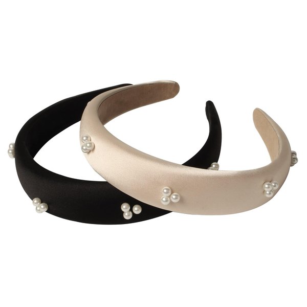 Cuizhiyu Satin Headbands for Women Black Headbands With Pearls Non slip Hairbands Fashion Headbands for Girls Hair Accessories Pack of 2
