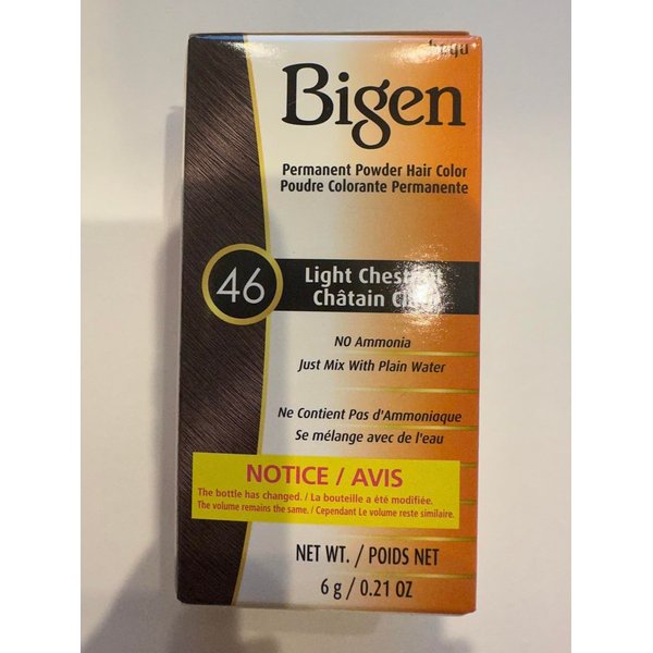 Bigen Hoyu PERMANENT POWDER HAIR COLOR Dye, No Ammonia, No Hydrogen Peroxide Required (w/Sleek Brush) 0.21 oz / 6 g Haircolor (46 Light Chestnut)