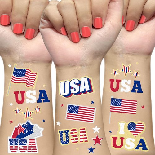 AOYOO 4th of July Accessories 70 Style 4th of July Tattoos, 4th of July Decorations, Red White and Blue Party Supplies, USA Flag, Memorial Day, Independence Day, Labor Day