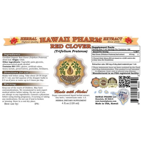 HawaiiPharm Red Clover Liquid Extract, Organic Red Clover (Trifolium Pratense) Tincture, Herbal Supplement, Made in USA, 2 fl.oz
