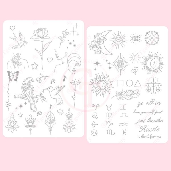 White Tiny Tattoo Practice Skin Double Sided Silicone Tattoo Training Pads Feature over 50 Different Stencil Designs for Tattoo Practice (5pcs)