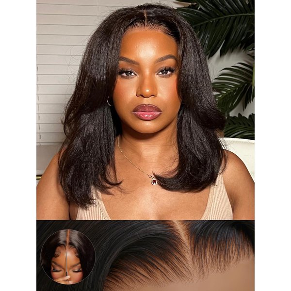Sunber Yaki Straight Bob Bye Bye Knots 7x5 Lace Front Glueless Wear and Go Human Hair Wigs Pre Plucked Invisible Knots Pre Everything 3S Ready to Wear Short Yaki Bob Pre Cut Lace 150% Density 10Inch