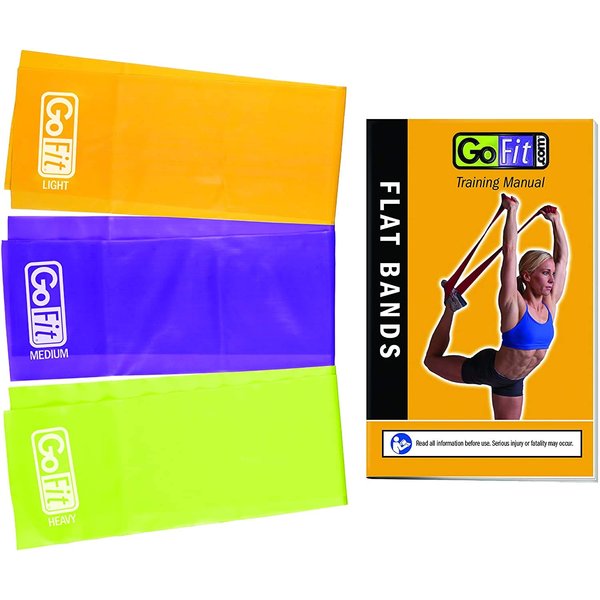 GoFit Flat Resistance Band Kit - Latex Free , Multiple Resistances,Red, Green, Blue,OS,GOFGFLFFB