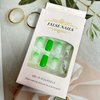 Green Press on Nail Short Square Artificial Acrylic Nails White Green Stripe False Nails Glitter Broken Diamond Design Fake Nails Full Cover Glossy Reusable Coffin Nails Glue on Nails for Women 24Pcs