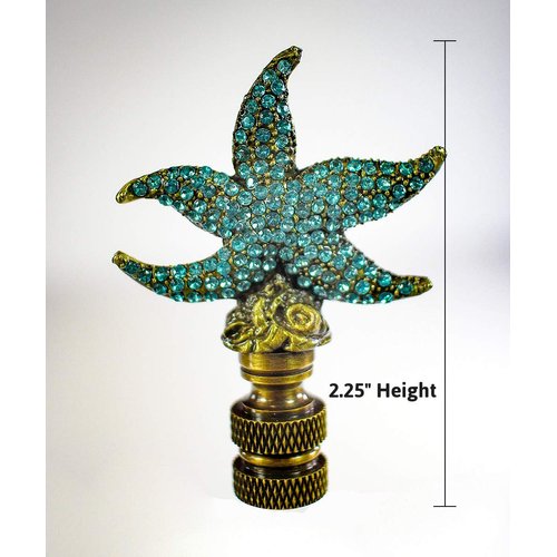 Starfish with Aagean Blue Glass Lamp Finial Antique Metal 2.25" h