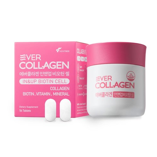 Ever Collagen in&UP Biotin Cell, Low Molecular Marine Fish Collagen Peptides Tablets with Vitamin Selenium Supplements - Healthy Skin, Hair, Nail for Women - Antioxidant Supplement