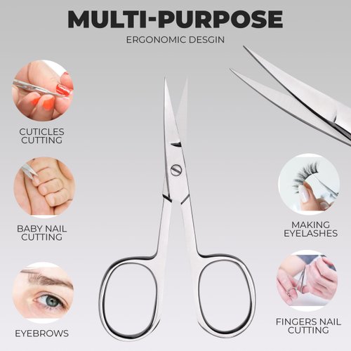 Premium Manicure Scissors Curved Nail Scissors for Cuticles, Eyebrow /Eyelashes, Mustache and Beard, Small Beauty Scissors for Men and Women 3.6''