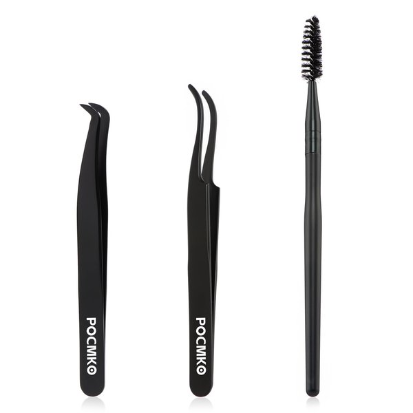 POCMKO Lash Applicator Tools Set, 3 PCS DIY Cluster Lash Tweezers, Eyelash Tweezer Applicators, Eyelash Applicator, Lash Cluster Applicator, False Eyelash Applicator Tool for Cluster Lashes (Black)