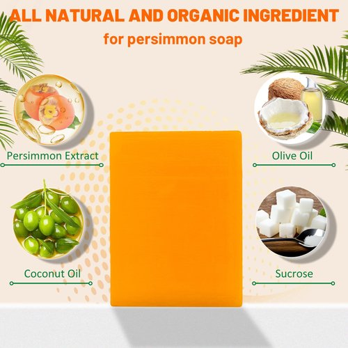 3Pack Natural Persimmon Soap Bar for Body Odor Control, Organic Deodorant Body Persimmon Bar Soap for Old People Smell, Remove Nonenal Body Odor Bath Soap, Persimmon Body Wash Soap for Women & Men