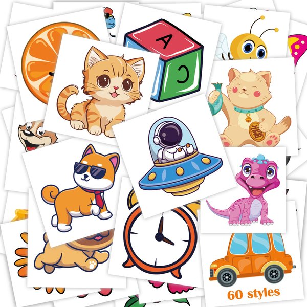 MDDRUIQI Temporary Tattoo Kids - Fake Tattoos for Kids - Party Favors for Kids 8-12,Art Crafts for 4 5 6 7 8 9 10 Year Old Girls Boys Birthday Gift,Cute Cool Stuff Kit,School Supplies,60 Styles