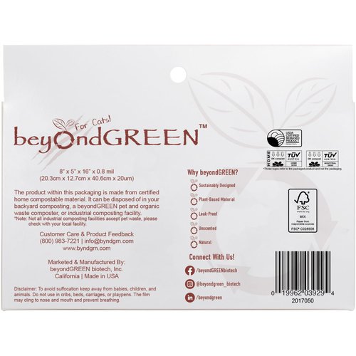 beyondGREEN Plant-Based Cat Litter Poop Waste Pick-Up Bags with Handles - 50 Bags - 8 in x 16 in