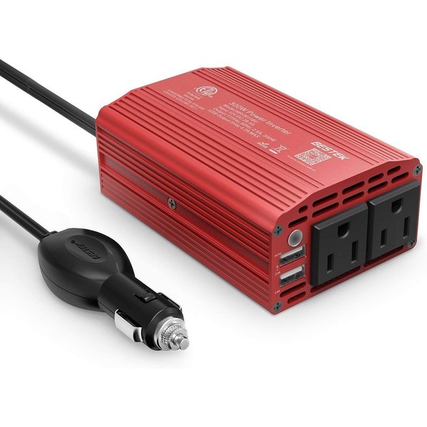 BESTEK 300W Power Inverter DC 12V to 110V AC Car Inverter with 4.2A Dual USB Car Adapter