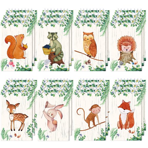 24 Pieces Woodland Creatures Mini Notepads, Forest Animal Party Favors Spiral Tiny Notebooks Bulk Teacher Classroom Reward Prizes Pinata Gift Bags Fillers for Boys Girls Birthday Party Supply