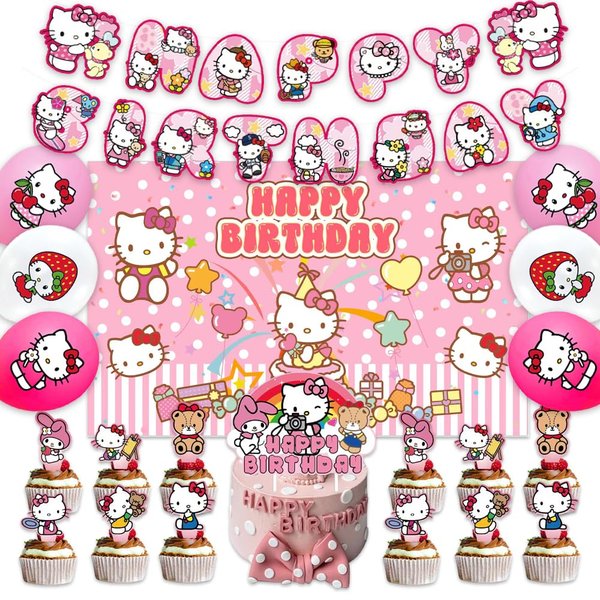 42Pcs Kitty Cat 42Pcs Kids birthday party supplies Pack Set Include Banner,Caklefor Kitty Cat birthday party decoration