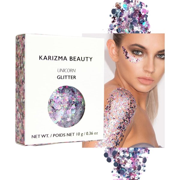 KARIZMA Unicorn Glitter. 10g Chunky Face Glitter, Hair Glitter, Eye Glitter and Body Glitter for Women. Rave Glitter, Festival Accessories, Cosmetic Glitter Makeup. Loose Glitter Set