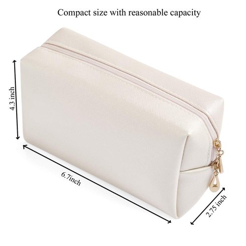 Sohynca PU Leather Cosmetic Bag for Women Minimalism Makeup Bag for Daily Use Portable Storage Purse Small Neat Cosmetic Pouch Water-resistant Toiletry Bag for Travel (Ivory White)