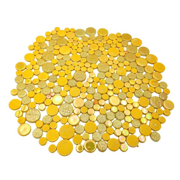 1.1lb Random Round Iridescent Glass Mosaic Tiles, Making Creative Iridescent Glass Mosaic Pieces for DIY Craft,Flowerpots, Vases, Cups, Garden Decor Mosaic Making Supplies… (Yellow 1)