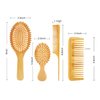 MoyRetty Bamboo Hair Brush Comb Set - Natural Wooden Hairbrush Paddle Detangling for Thick Thin Curly Straight Wavy Dry Fine Hair, Men Women and Kids, Static-Free(4 Pcs) Yellow