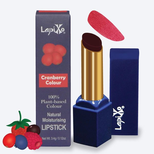 LAPIXO 100% Plant-based Color, Edible Natural Moisturizing Lipstick, Antioxidant-rich Superfood Ingredients | Natural Matte Vibrant Color | Made in Australia | Clean Beauty (Cranberry color)