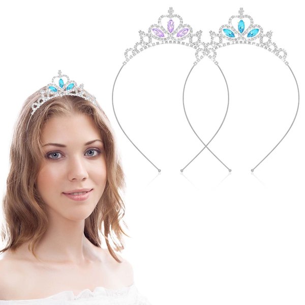 Mozeat Lens 2Pcs Crystal Tiara Crown Silver Princess Crystal Headband Heart Rhinestone Tiara Crown for Women Birthday Party Rhinestones(blue,pruple