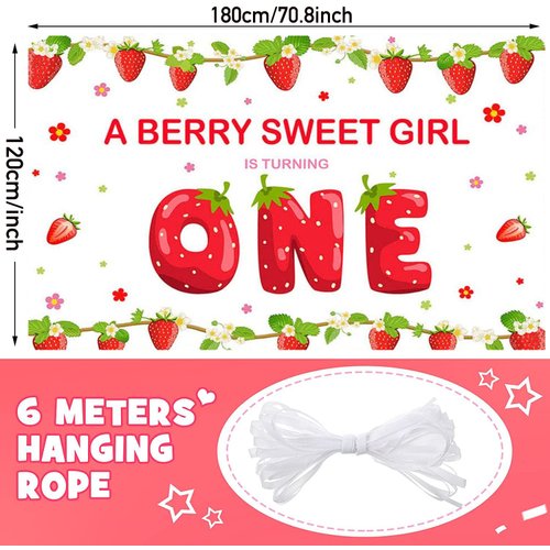 Strawberry First Birthday Party Decorations Berry Sweet Girls 1st One Birthday Backdrop Banner Girls Birthday Party Supplies Strawberry Backdrops Party Props