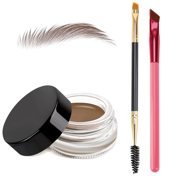 3 IN 1 Eyebrow Gel Kit With 2 Eyebrow Brushs,【High Pigment】,【Waterproof】,【Long Wearing】, Eyebrow Pomade For All Skin Tones, 09 caramel