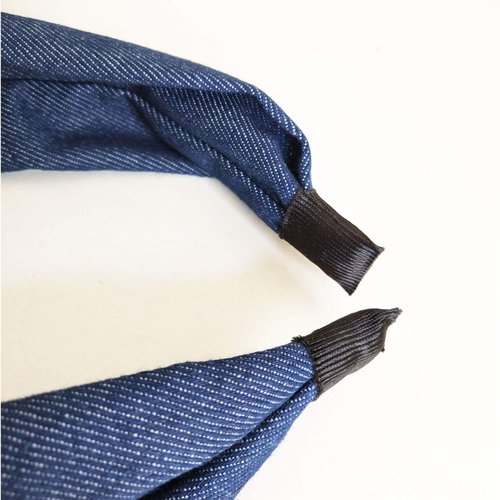 Denim Fabric Wide Knot Dot Headband Bowknot Hair Hoop for Teens Girls and Women Hair Accessories (Blue)