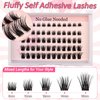 Self Adhesive Lash Clusters Kit Flu-ffy 8-16mm No Glue Lashes Press On Lashes, 60 Pcs Glueless DIY Eyelash Extensions Kit Pre Bonded Lash Clusters with Eyelash Curler and Lash Tweezers(No Glue FD24)