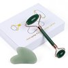 Quartz Rose Jade Roller and Gua Sha Facial Set Kit for Face Skincare, Stone Sculpting Tool, Massager Roller for Skin Care,Gift For Men And Women (Green)