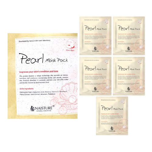 Naisture Premium Facial Sheet Mask- Pearl 5 Pack Korean Face Mask Skin Care-Silky, Moisturizing, Hydrating Skin Care Sheet Mask for All Skin Type & Home Spa Self Care Gift Masks for Women & Men